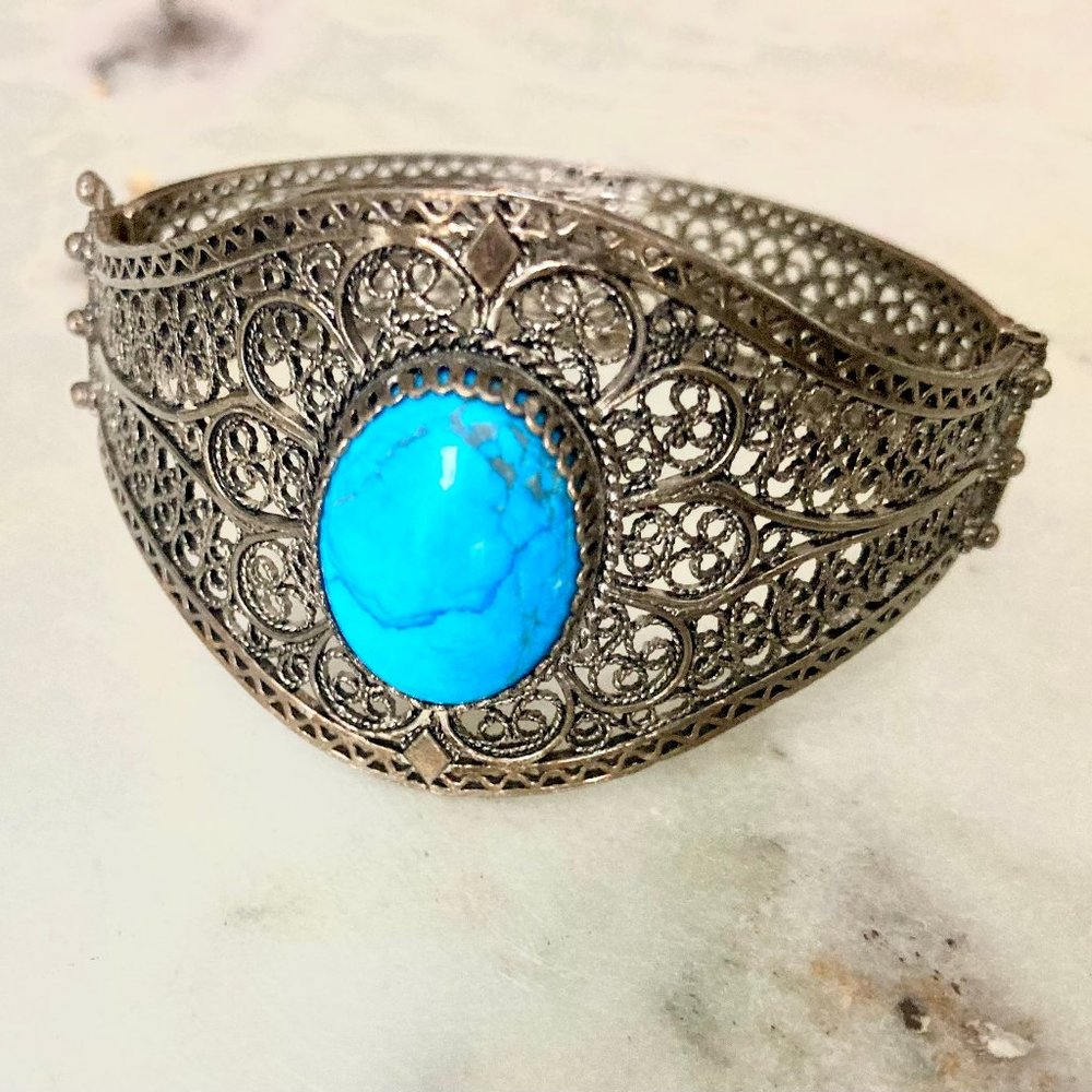 Turkish Turquoise filligree cuff bracelet